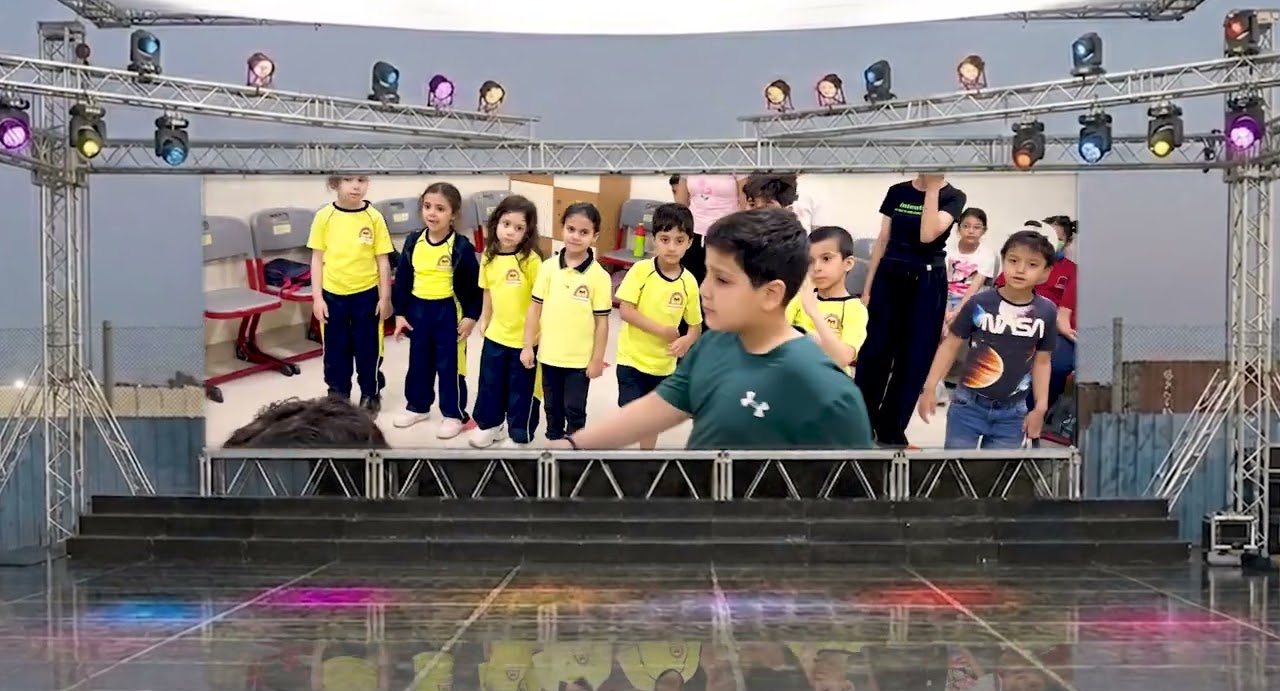 Kindergarten stage performance with lights